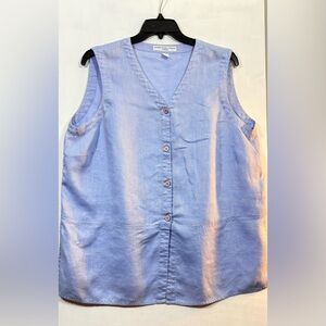 Plus Size Josephine Chaus Light Blue Sleeveless Button-Down Shirt/Vest